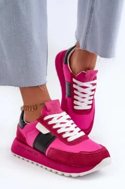 New Big Star Shoes Sneakersy Damskie Na Platformie Big Star NN274500 Memory Foam System Fuksja