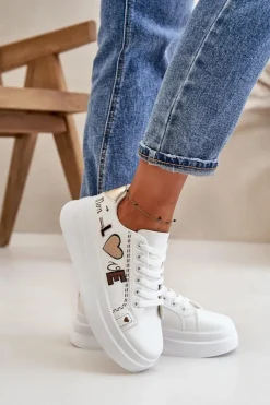 Boto Buty Sportowe Na Platformie|Sneakersy Damskie*Sneakersy Damskie Na Platformie Z Ozdobnym Napisem Białe Orlian