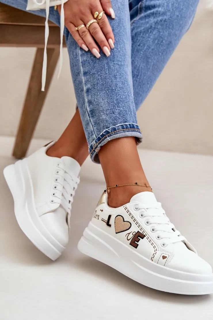Boto Buty Sportowe Na Platformie|Sneakersy Damskie*Sneakersy Damskie Na Platformie Z Ozdobnym Napisem Białe Orlian