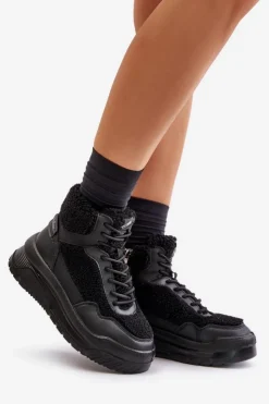 Lee Cooper Buty Sportowe Na Platformie|Sneakersy Damskie*Sneakersy Damskie Na Platformie Z Futerkiem Typu Baranek LCJ-24-47-3145 Czarne Czarny