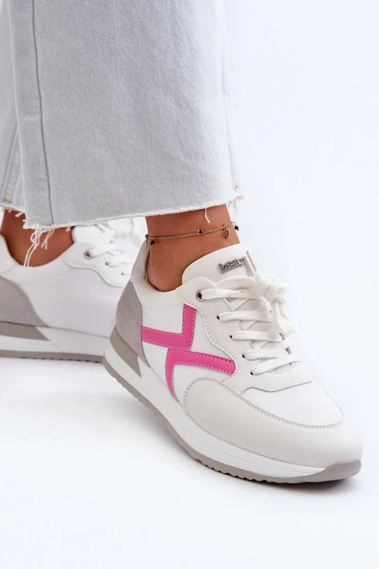 Sale INBLU Sneakersy Damskie Na Platformie IN000362 Białe