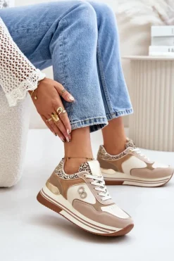 Discount Boto Sneakersy Damskie Na Platformie Beżowe Debizia