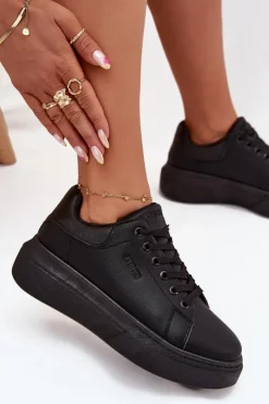 Big Star Shoes Sneakersy Damskie*Sneakersy Damskie Na Platformie Big Star SS274244 Czarne Czarny