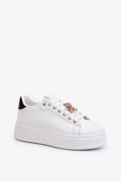 New Boto Sneakersy Damskie Na Platformie Z Misiem Białe Moanda