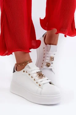 New Boto Sneakersy Damskie Na Platformie Z Misiem Białe Moanda