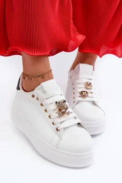 New Boto Sneakersy Damskie Na Platformie Z Misiem Białe Moanda