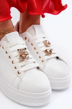 New Boto Sneakersy Damskie Na Platformie Z Misiem Białe Moanda