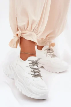 Damskie Boto Sneakersy Damskie Na Platformie Ozdobnym Sznurowaniem Białe Evalianne