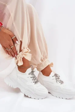 Damskie Boto Sneakersy Damskie Na Platformie Ozdobnym Sznurowaniem Białe Evalianne