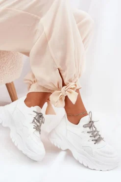 Damskie Boto Sneakersy Damskie Na Platformie Ozdobnym Sznurowaniem Białe Evalianne