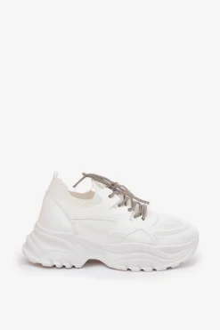 Damskie Boto Sneakersy Damskie Na Platformie Ozdobnym Sznurowaniem Białe Evalianne