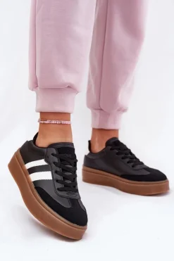 Best Boto Sneakersy Damskie Na Platformie Z Eko Skóry Czarne Elaraven