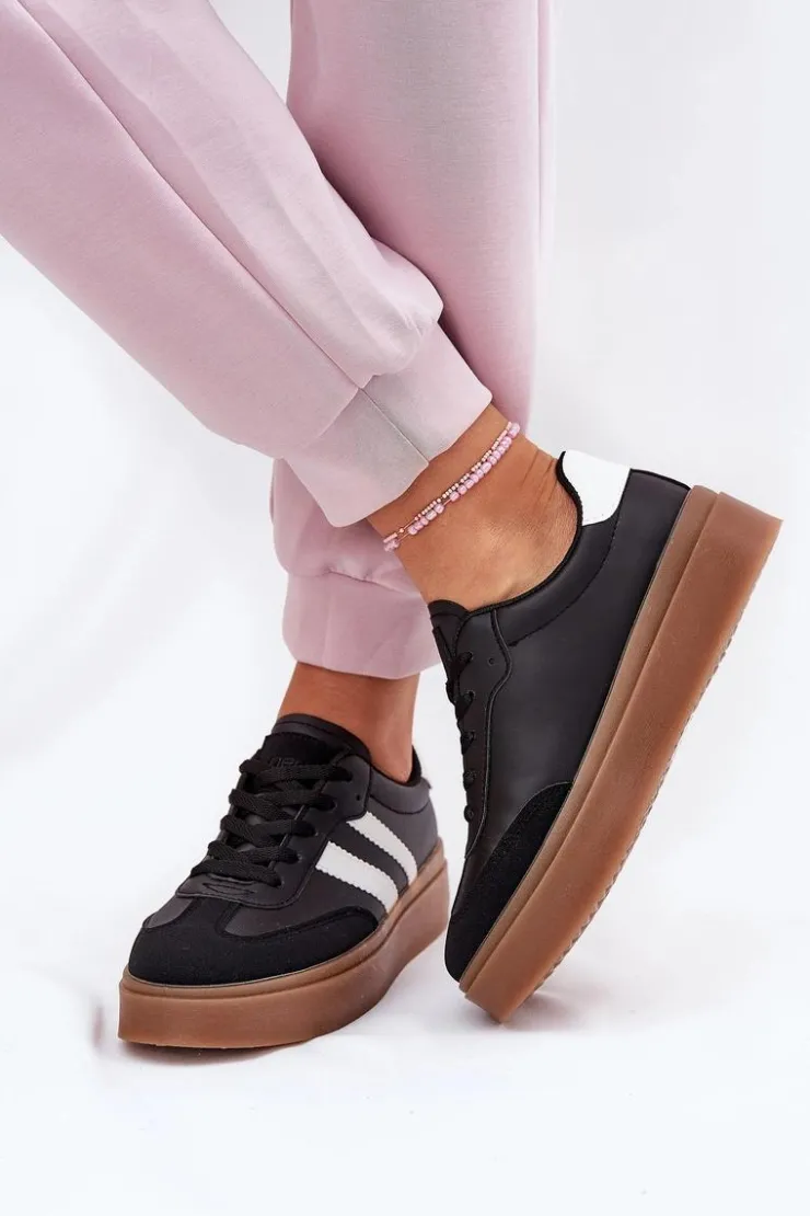 Best Boto Sneakersy Damskie Na Platformie Z Eko Skóry Czarne Elaraven