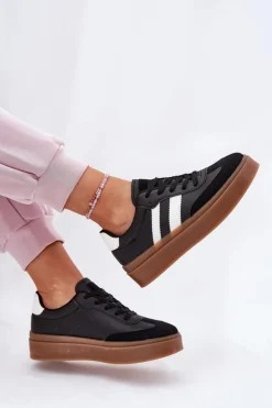 Best Boto Sneakersy Damskie Na Platformie Z Eko Skóry Czarne Elaraven