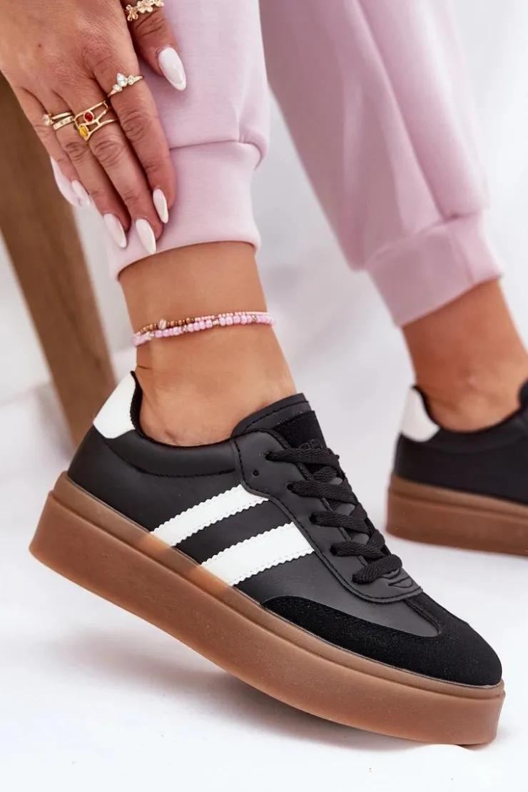 Best Boto Sneakersy Damskie Na Platformie Z Eko Skóry Czarne Elaraven