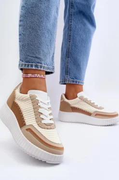 Damskie Boto Sneakersy Damskie Na Platformie Beżowe Redala