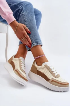 Damskie Boto Sneakersy Damskie Na Platformie Beżowe Redala