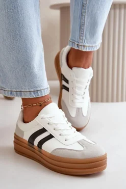 Damskie Evento Sneakersy Damskie Na Platformie Biało-Szare Nesonice