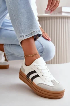 Damskie Evento Sneakersy Damskie Na Platformie Biało-Szare Nesonice