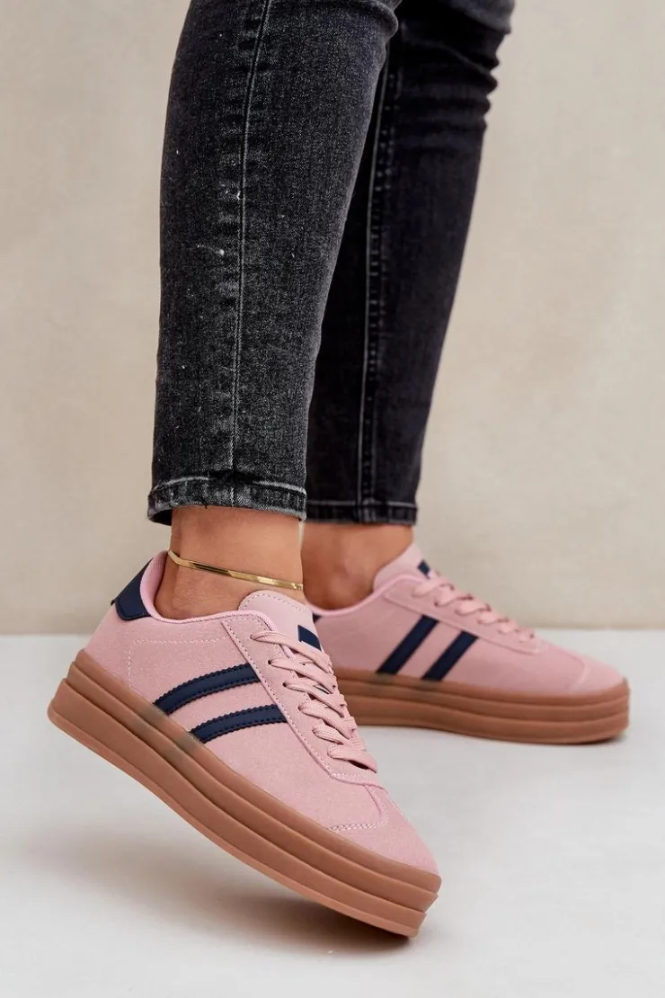 Outlet Boto Sneakersy Damskie Na Platformie Różowe Egelia Różowy