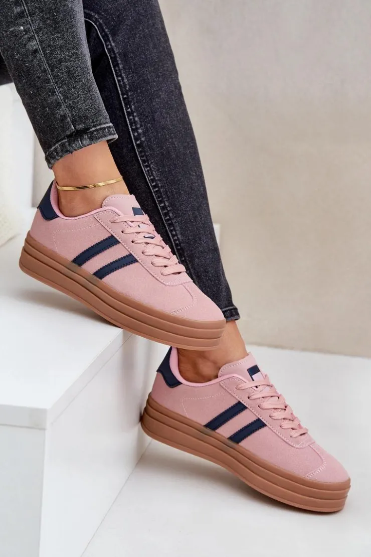 Outlet Boto Sneakersy Damskie Na Platformie Różowe Egelia Różowy
