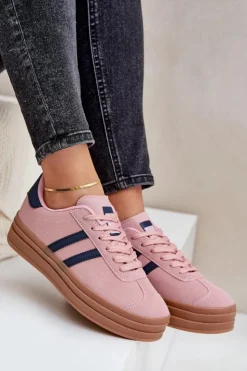 Outlet Boto Sneakersy Damskie Na Platformie Różowe Egelia Różowy