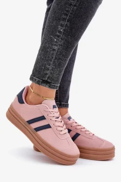 Outlet Boto Sneakersy Damskie Na Platformie Różowe Egelia Różowy