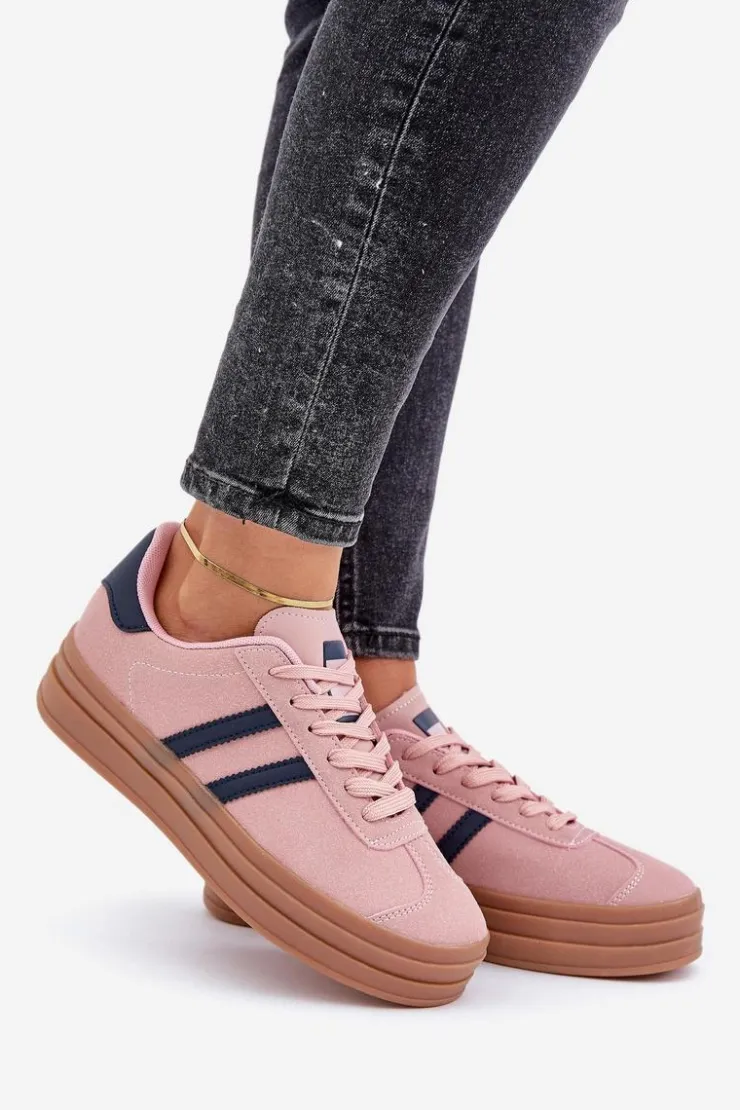 Outlet Boto Sneakersy Damskie Na Platformie Różowe Egelia Różowy