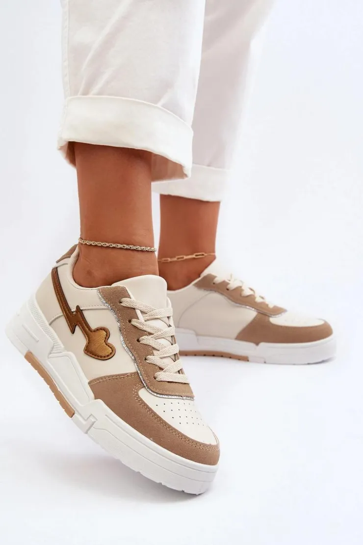 Outlet Boto Sneakersy Damskie Na Platformie Beżowe Zeparine Beżowy