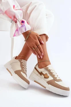 Outlet Boto Sneakersy Damskie Na Platformie Beżowe Zeparine Beżowy