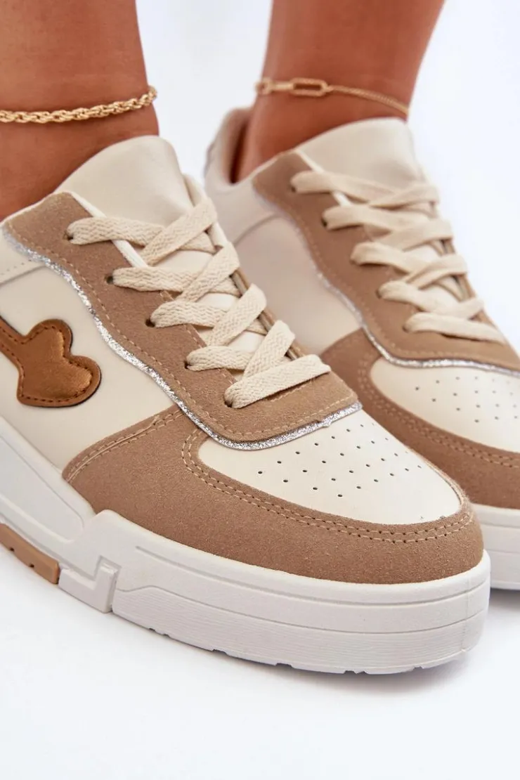 Outlet Boto Sneakersy Damskie Na Platformie Beżowe Zeparine Beżowy
