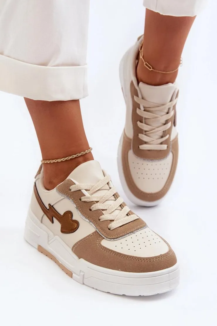 Outlet Boto Sneakersy Damskie Na Platformie Beżowe Zeparine Beżowy
