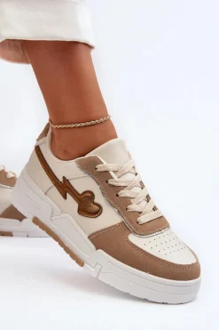 Outlet Boto Sneakersy Damskie Na Platformie Beżowe Zeparine Beżowy