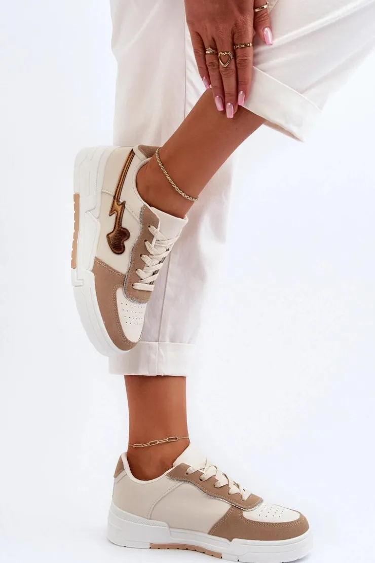 Outlet Boto Sneakersy Damskie Na Platformie Beżowe Zeparine Beżowy