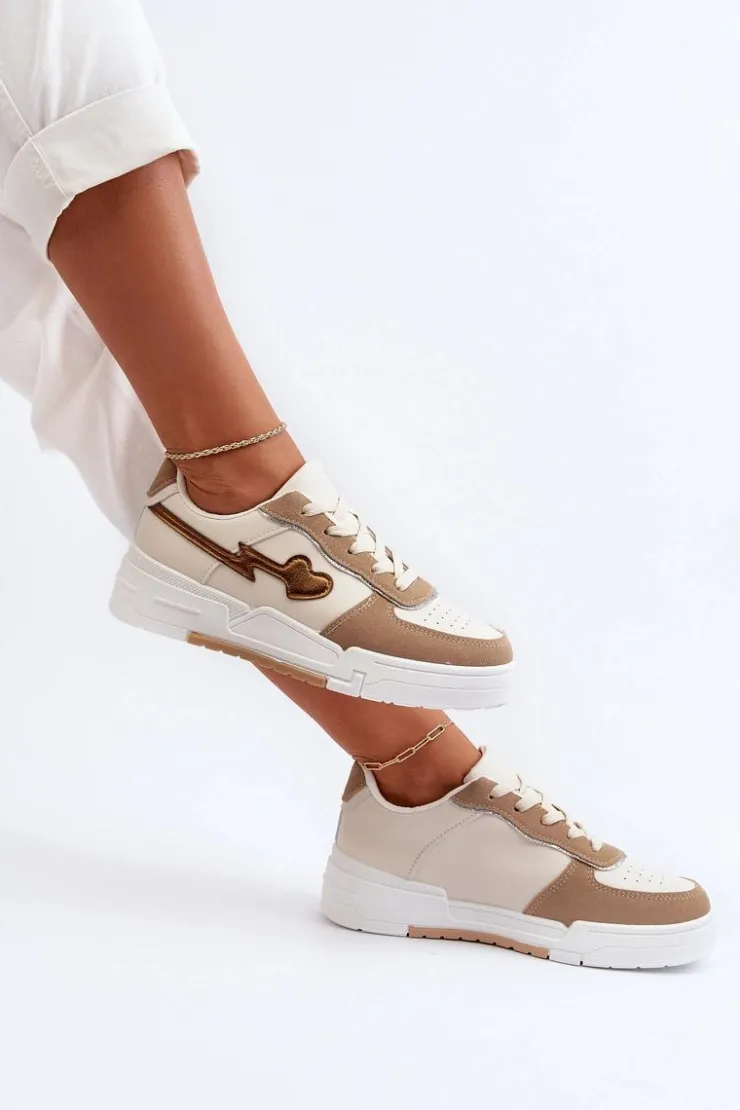 Outlet Boto Sneakersy Damskie Na Platformie Beżowe Zeparine Beżowy