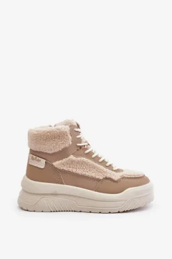 Clearance Lee Cooper Sneakersy Damskie Na Platformie Z Futerkiem Typu Baranek LCJ-24-47-3146 Beżowe