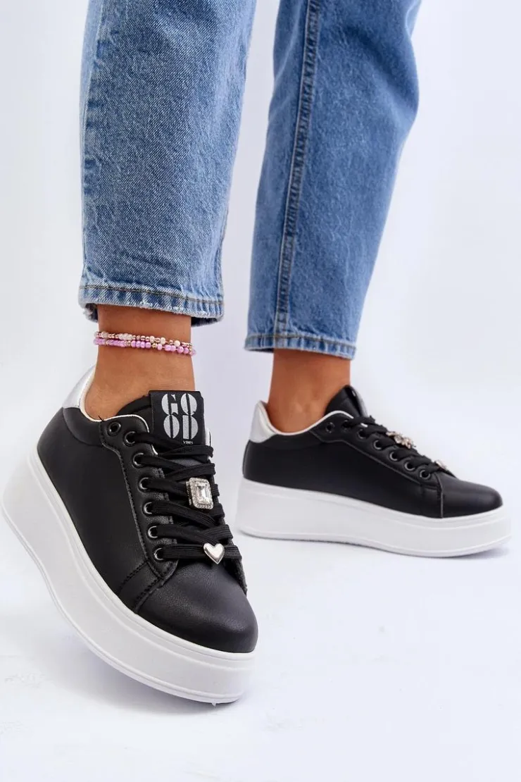Boto Buty Sportowe Na Platformie|Sneakersy Damskie*Sneakersy Damskie Na Platformie Z Ozdobami Czarne Herbisa