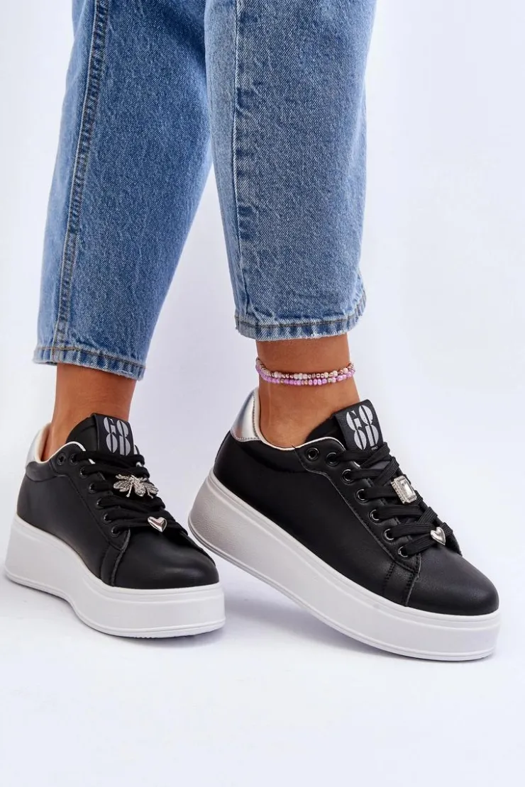 Boto Buty Sportowe Na Platformie|Sneakersy Damskie*Sneakersy Damskie Na Platformie Z Ozdobami Czarne Herbisa