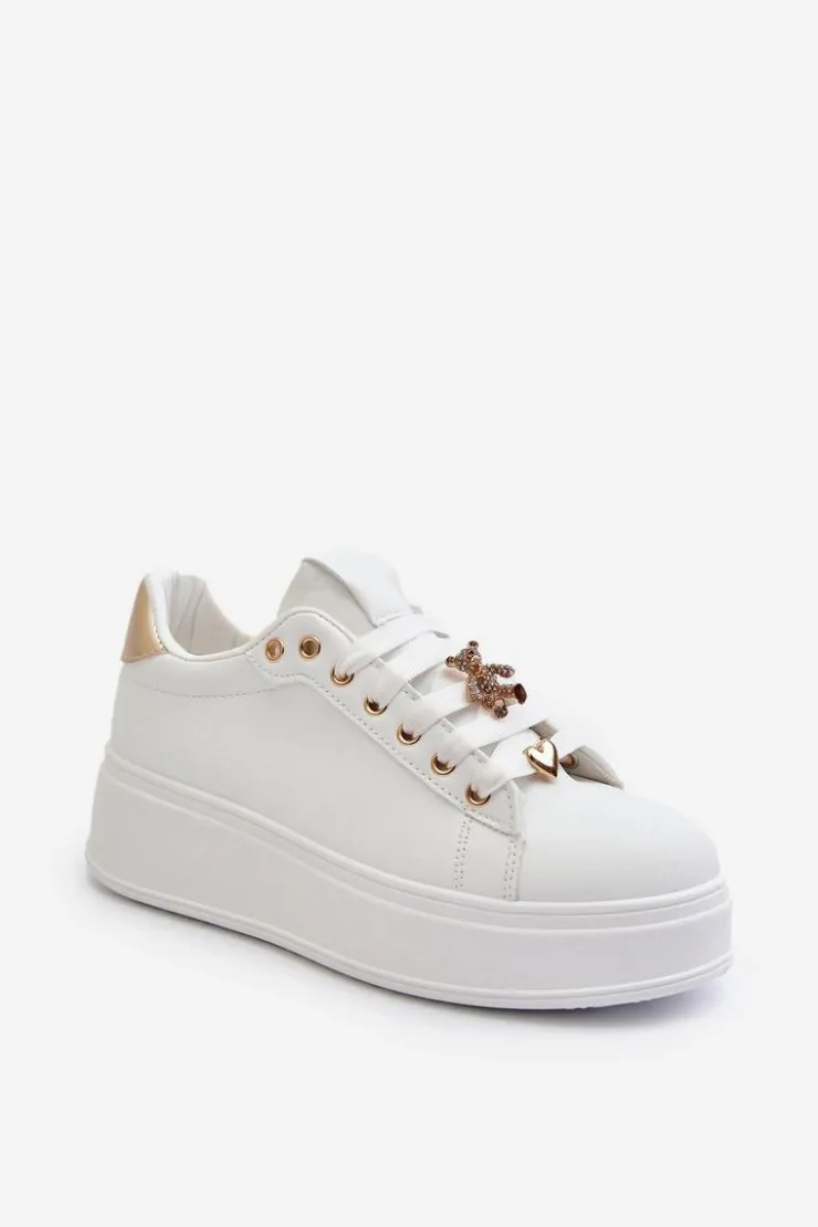 Clearance Boto Sneakersy Damskie Na Platformie Z Przypinkami Eko Skóra Białe Cavisa