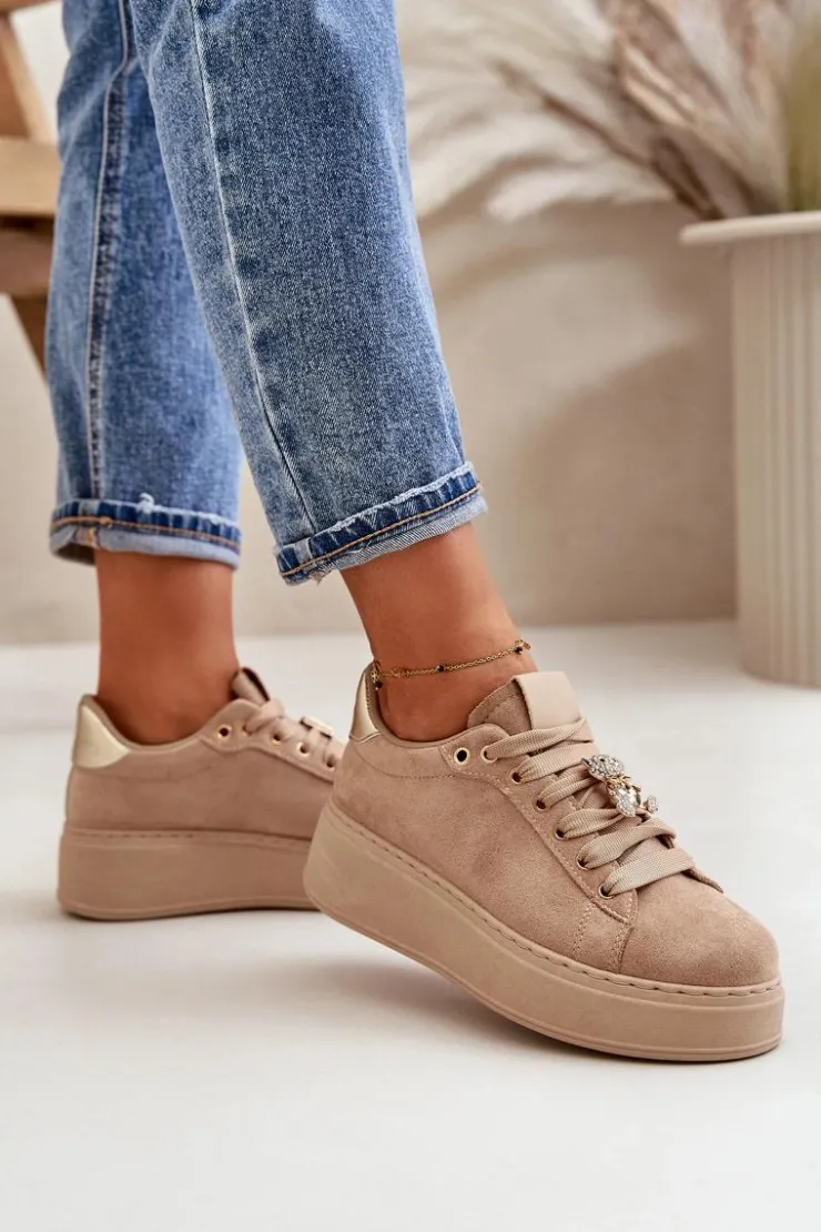 Boto Buty Sportowe Na Platformie|Sneakersy Damskie*Sneakersy Damskie Na Platformie Z Misiem Beżowe Vailina