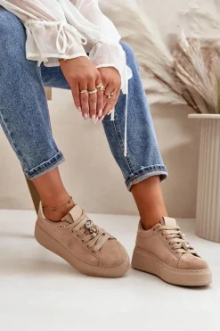 Boto Buty Sportowe Na Platformie|Sneakersy Damskie*Sneakersy Damskie Na Platformie Z Misiem Beżowe Vailina