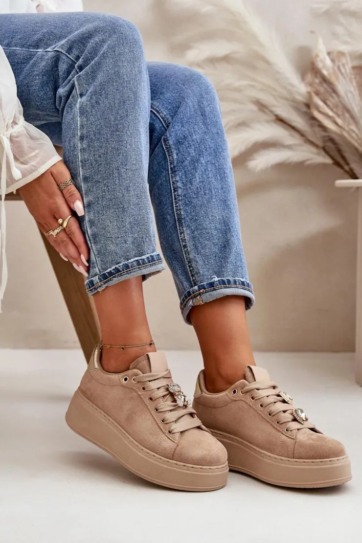 Boto Buty Sportowe Na Platformie|Sneakersy Damskie*Sneakersy Damskie Na Platformie Z Misiem Beżowe Vailina