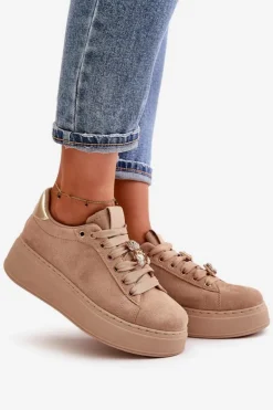 Boto Buty Sportowe Na Platformie|Sneakersy Damskie*Sneakersy Damskie Na Platformie Z Misiem Beżowe Vailina