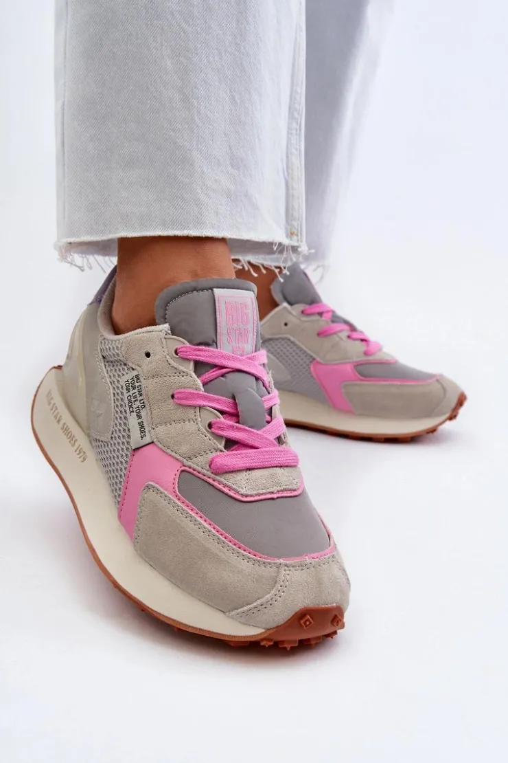 Damskie Big Star Shoes Sneakersy Damskie Na Platformie Memory Foam System Big Star NN274680 Szaro-Różowe
