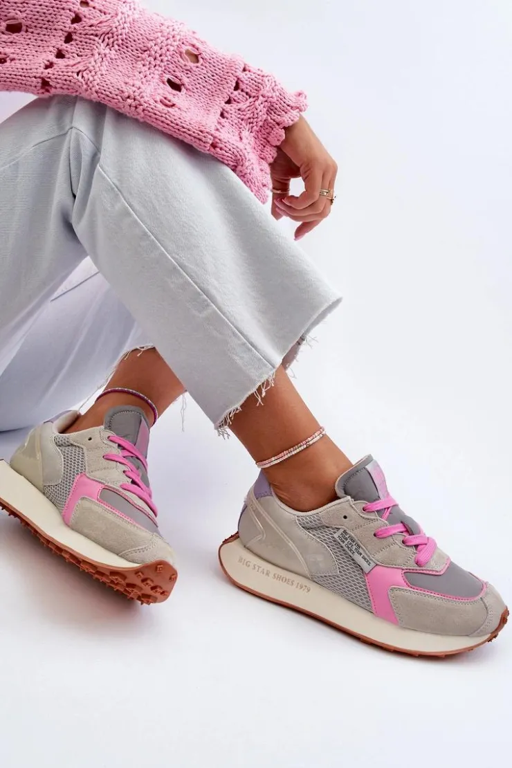 Damskie Big Star Shoes Sneakersy Damskie Na Platformie Memory Foam System Big Star NN274680 Szaro-Różowe
