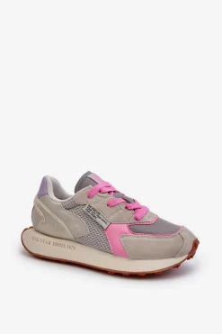 Damskie Big Star Shoes Sneakersy Damskie Na Platformie Memory Foam System Big Star NN274680 Szaro-Różowe