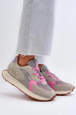 Damskie Big Star Shoes Sneakersy Damskie Na Platformie Memory Foam System Big Star NN274680 Szaro-Różowe