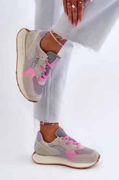 Damskie Big Star Shoes Sneakersy Damskie Na Platformie Memory Foam System Big Star NN274680 Szaro-Różowe