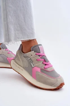 Damskie Big Star Shoes Sneakersy Damskie Na Platformie Memory Foam System Big Star NN274680 Szaro-Różowe