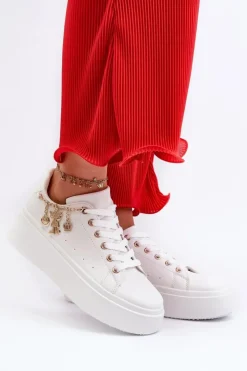 Boto Buty Sportowe Na Platformie|Sneakersy Damskie*Sneakersy Damskie Na Platformie Z Zawieszkami Białe Tivissa Biały